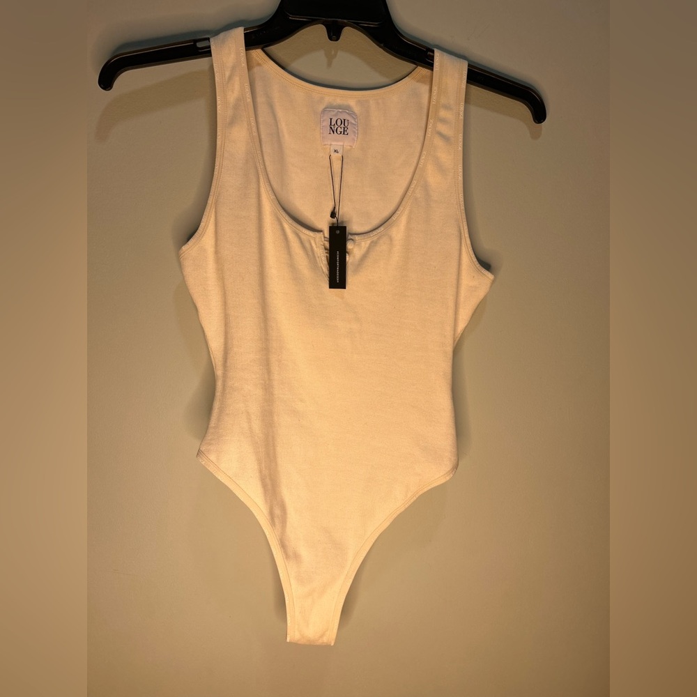 Lounge Brand Cream Off White Sleeveless Ribbed Bodysuit XL NWT